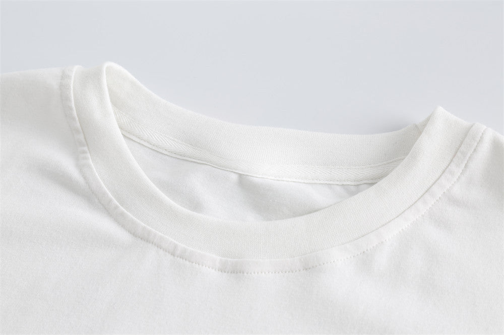 Letter Denim Patch Short Sleeve Men Clothing