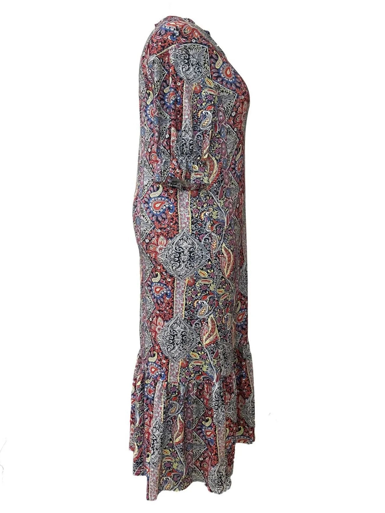 Full Size Bohemian Paisley Print Ruffle Hem Midi Dress Plus Size