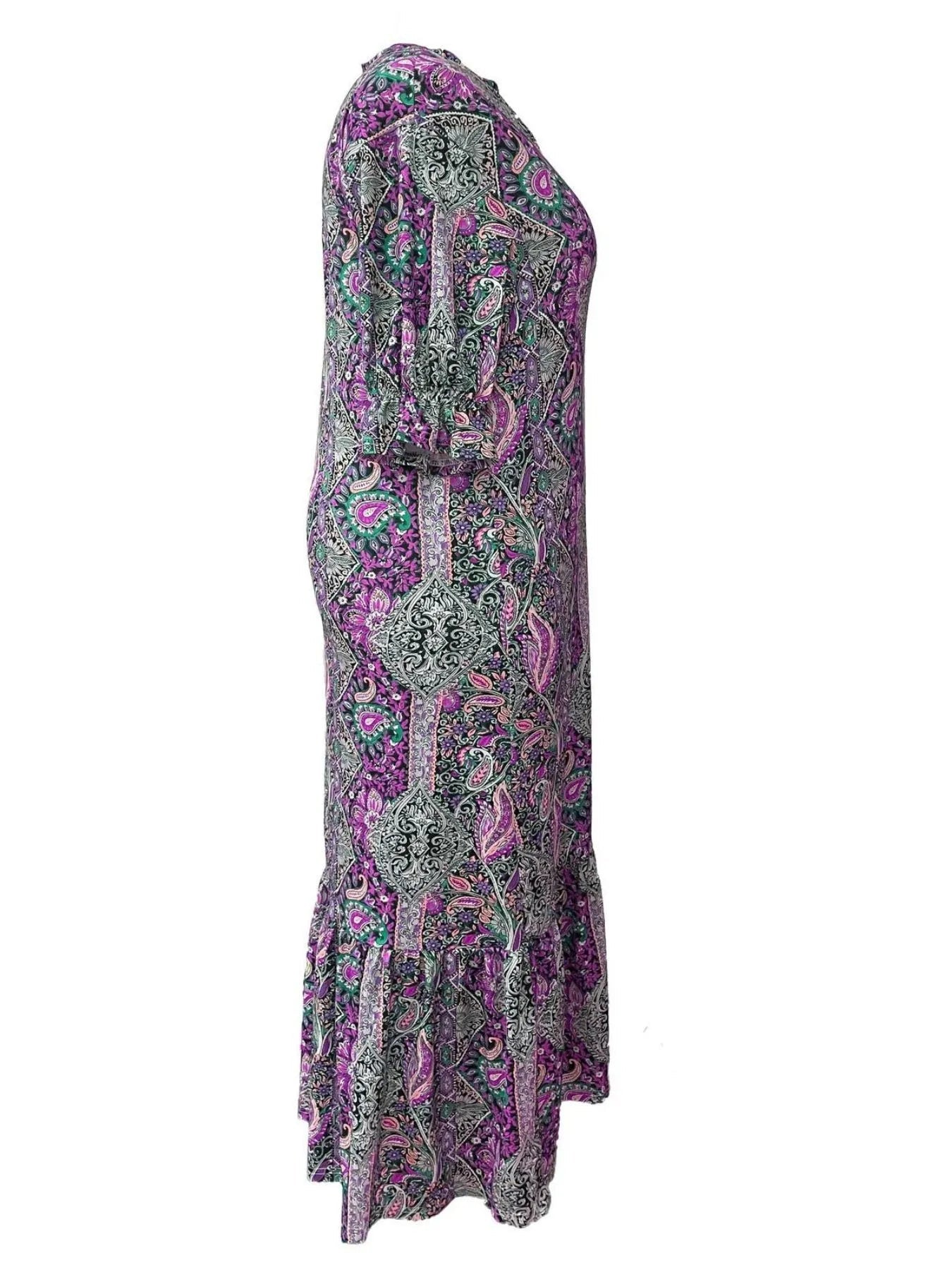 Full Size Bohemian Paisley Print Ruffle Hem Midi Dress Plus Size