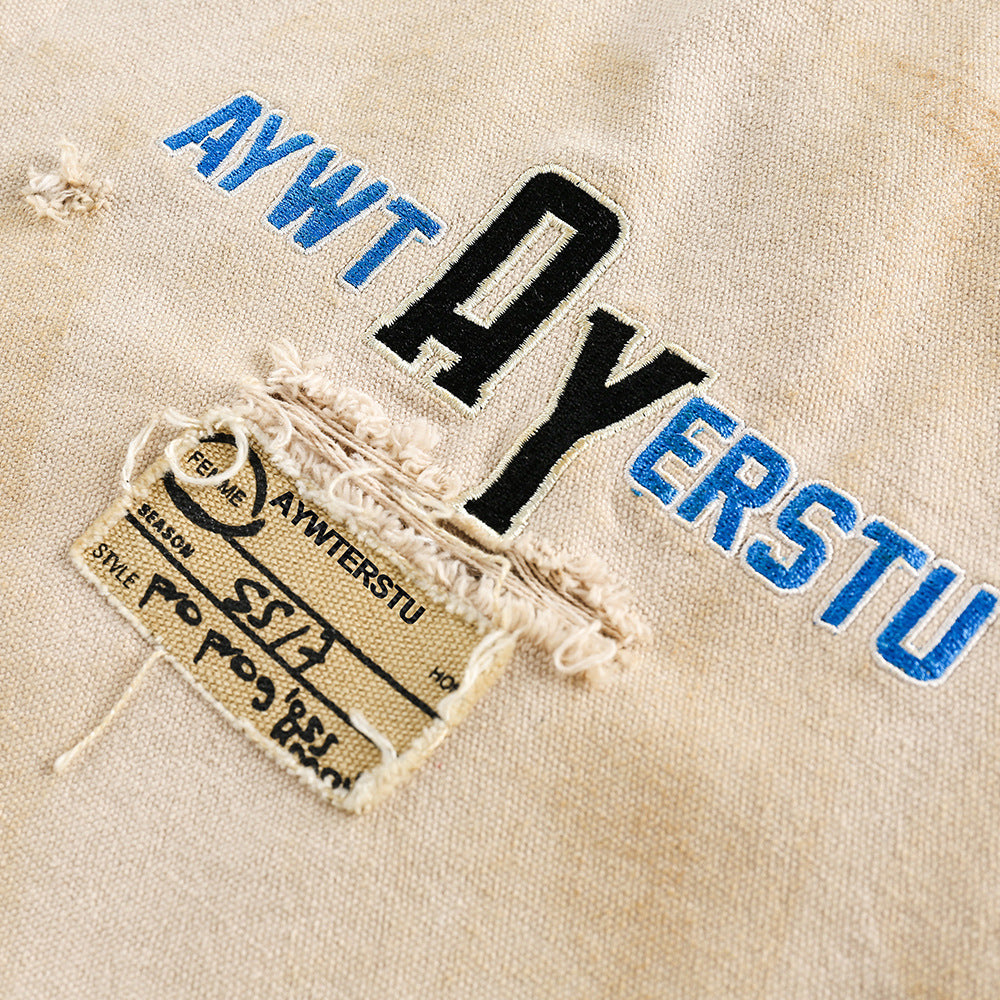 Embroidered Lapel Workwear Jacket For Men