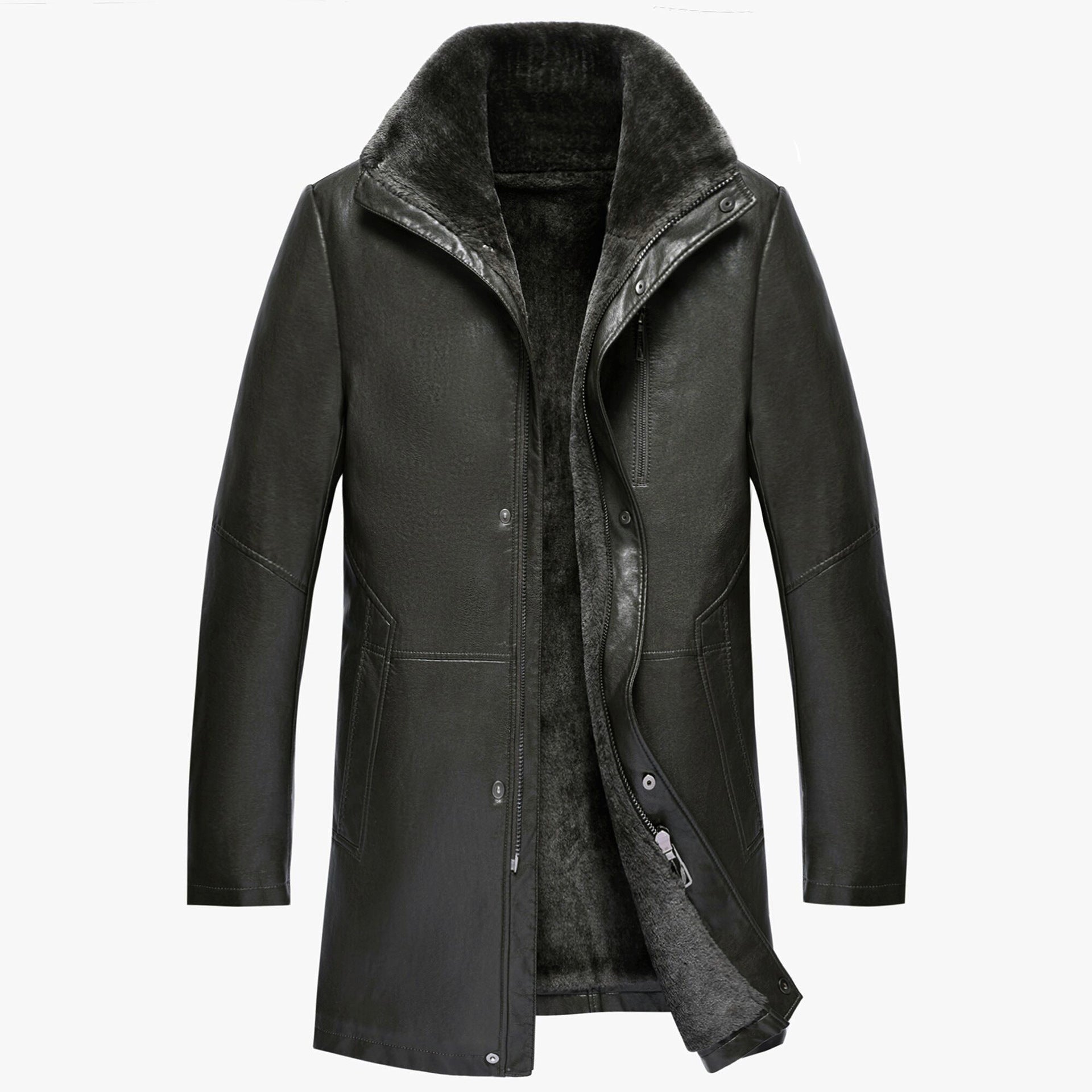 Real Leather Men's Winter Jacket – Thickened & Fleece-Lined Elegance