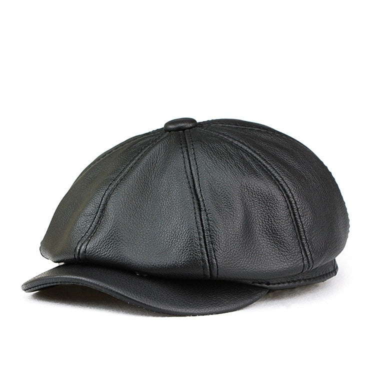 British Cowhide Octagonal Cap Female Peaked Cap Tide