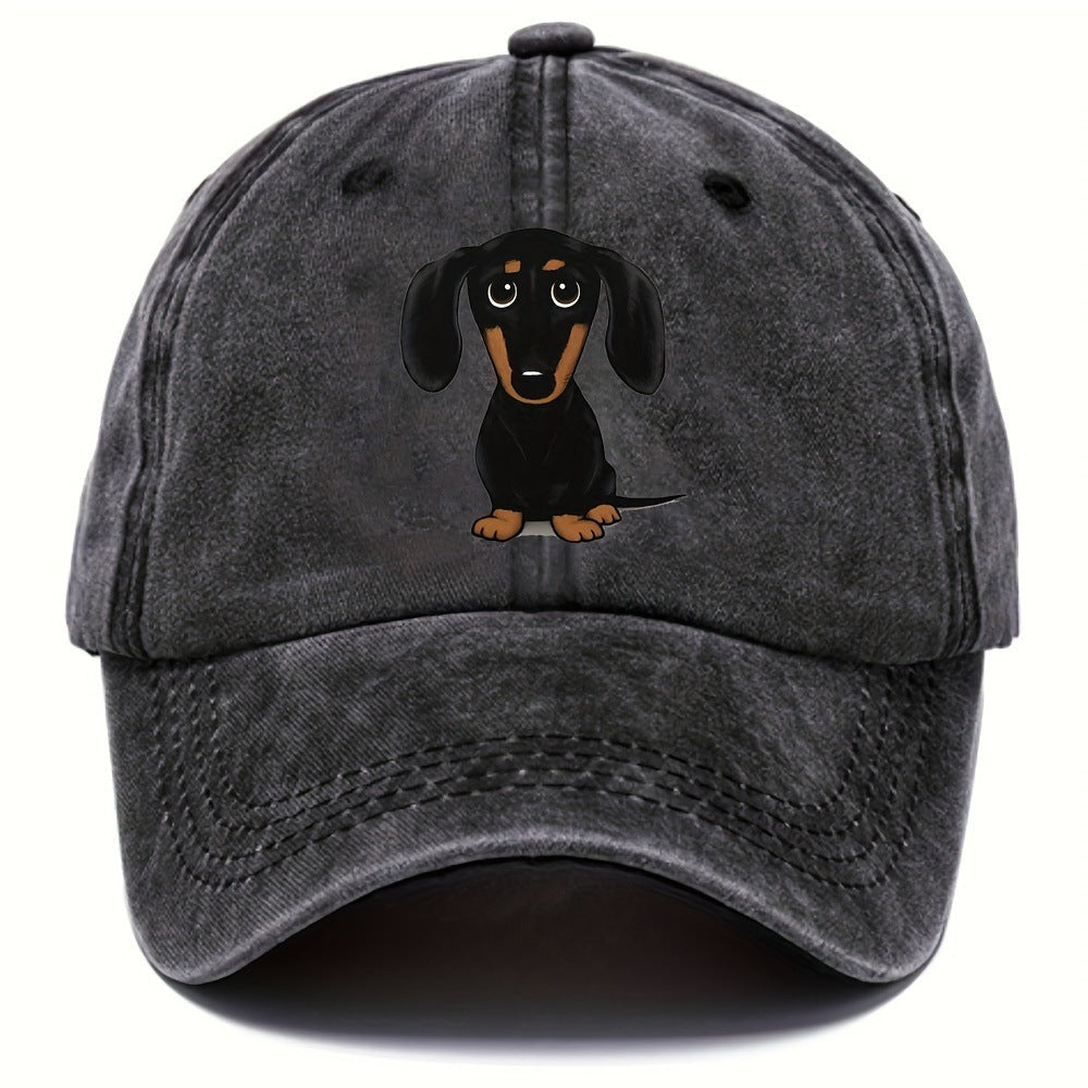 Retro Washed Baseball Cap Dachshund Printed Peaked Cap