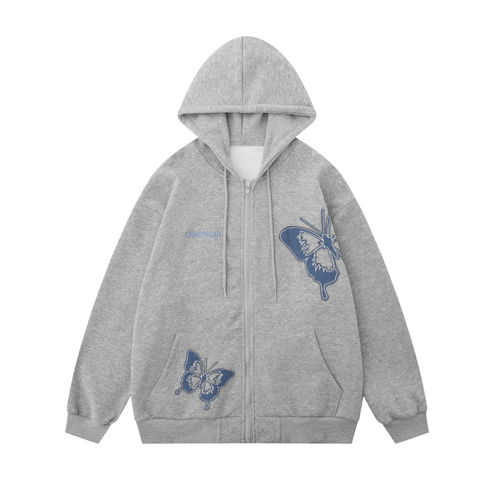 Butterfly Embroidered Hooded Jacket For Men