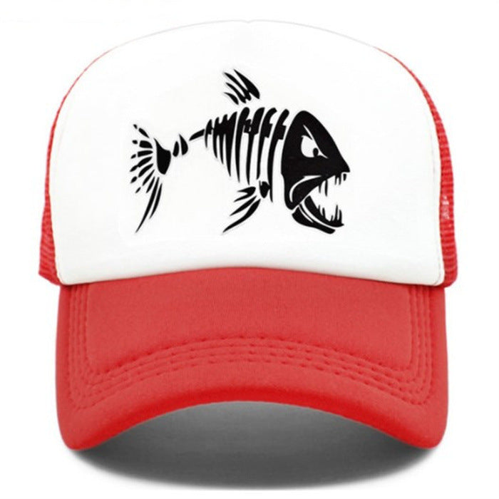 Fish Bone Print Mesh Cap Baseball Cap