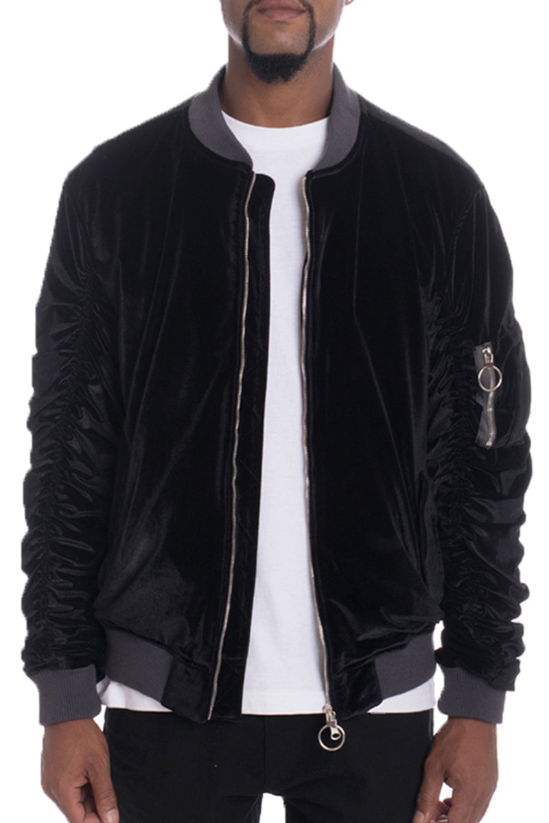 Velour Scrunched Bomber Jacket 6113