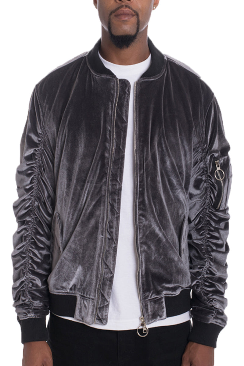 Velour Scrunched Bomber Jacket 6113