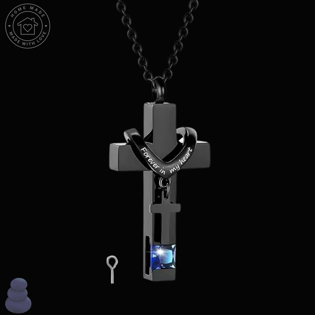 Black & Silver Cross Urn Necklace for Ashes – Stainless Steel