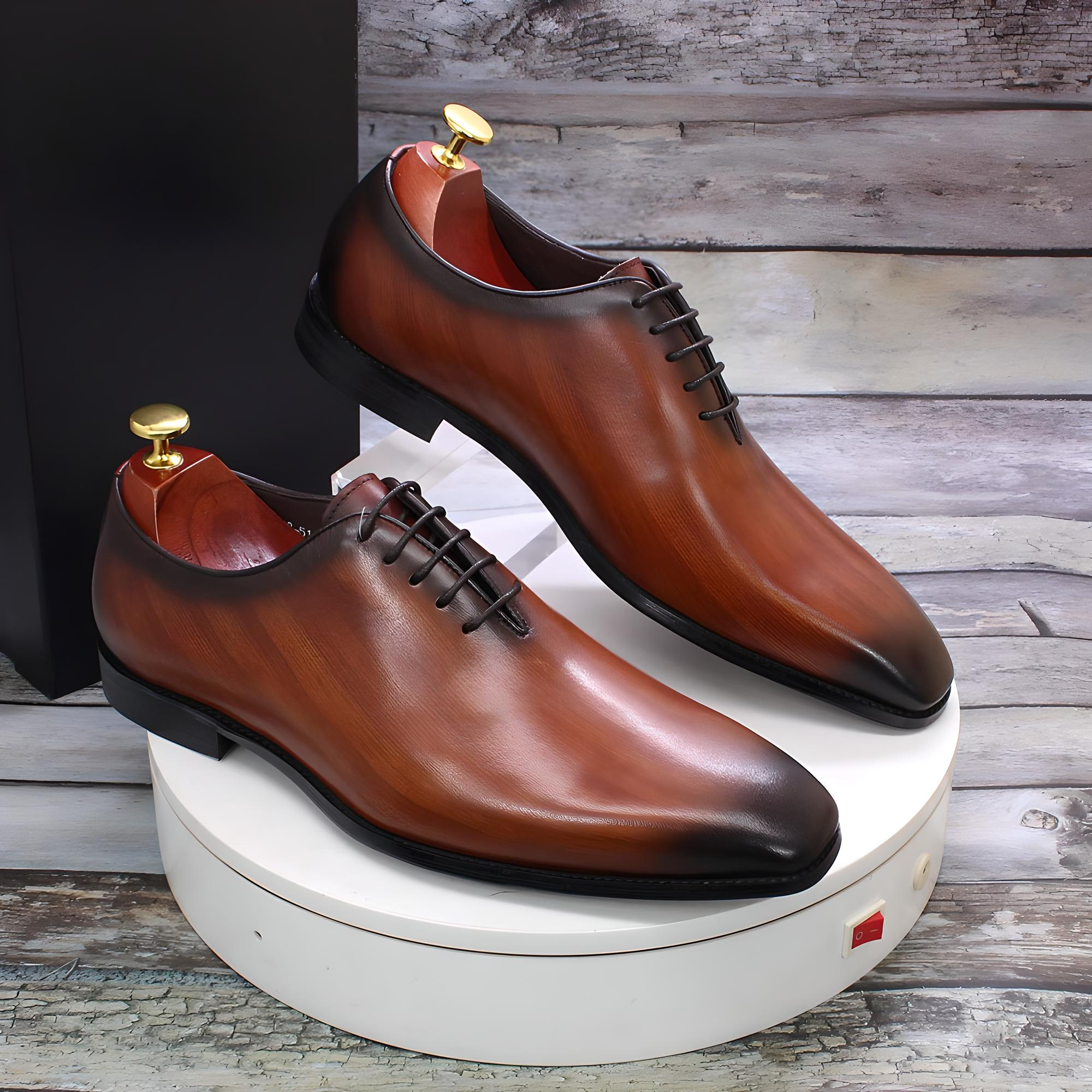 Italian Carved Leather Shoes Handmade Goodyear Leather Shoes Men