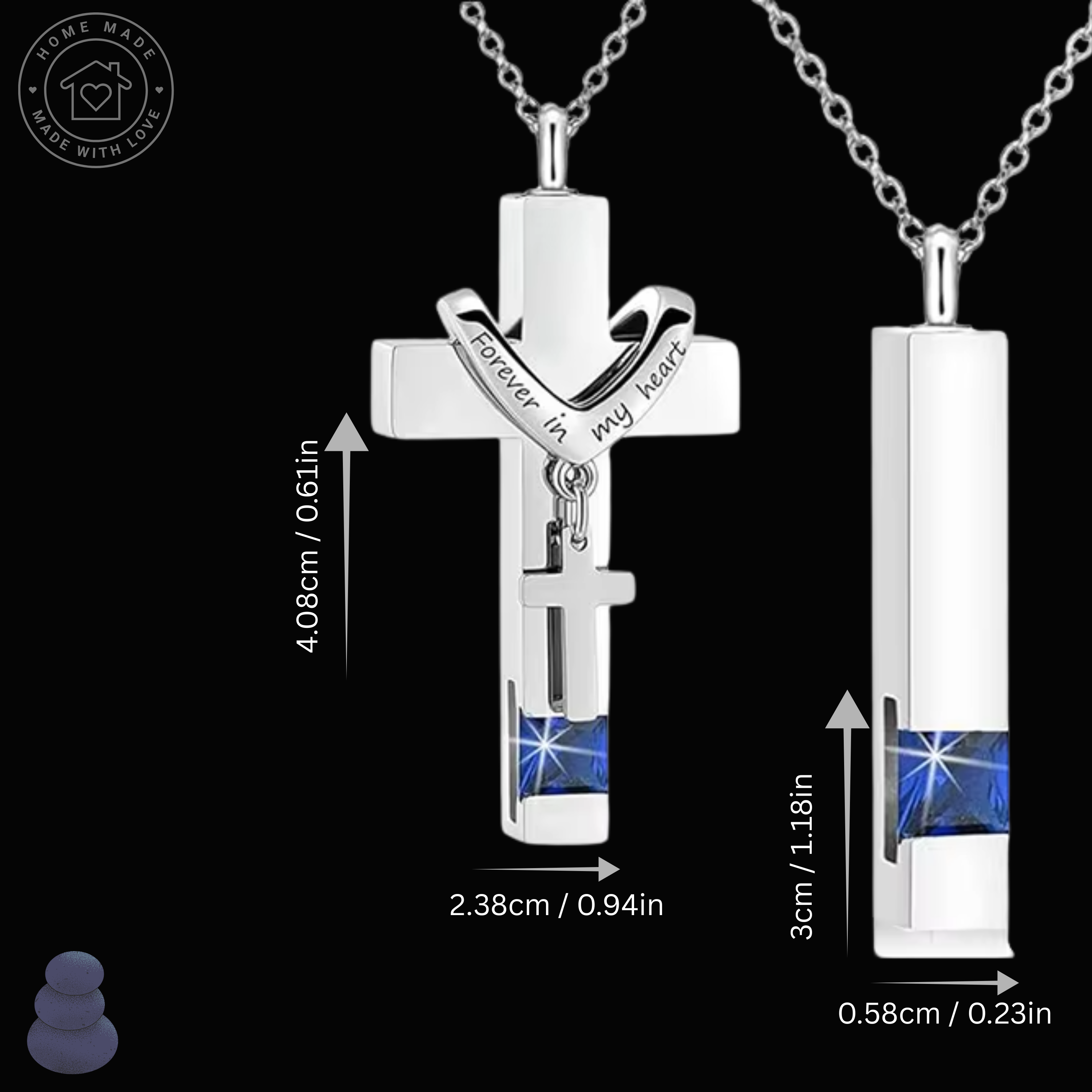 Black & Silver Cross Urn Necklace for Ashes – Stainless Steel