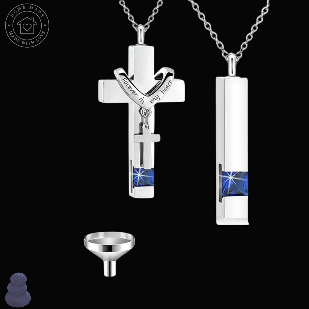 Black & Silver Cross Urn Necklace for Ashes – Stainless Steel