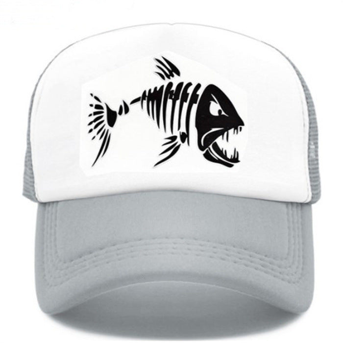 Fish Bone Print Mesh Cap Baseball Cap