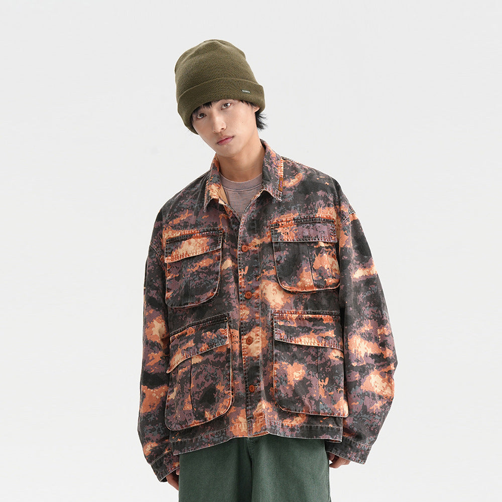 Tie-dye Camouflage Workwear Jacket For Men