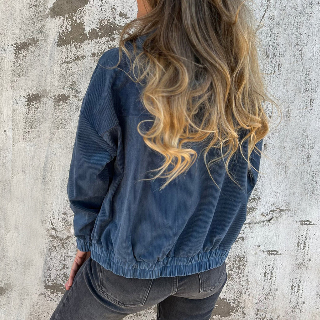 Corduroy Hooded Zip-up Jacket With Pockets Fashion Casual Drawstring