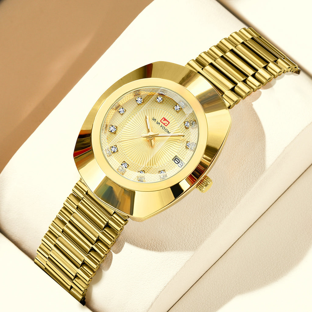 Couple Quartz Watch Yellow Gold Diamond Waterproof Steel Belt Watch
