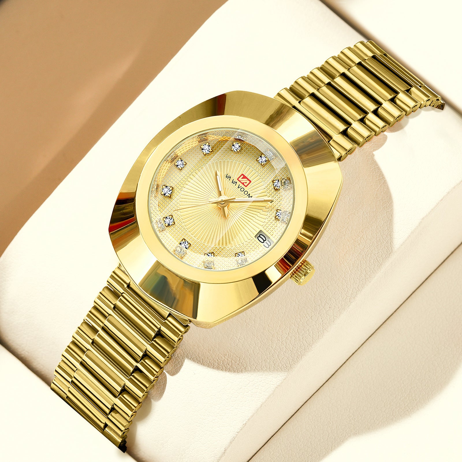 Couple Quartz Watch Yellow Gold Diamond Waterproof Steel Belt Watch