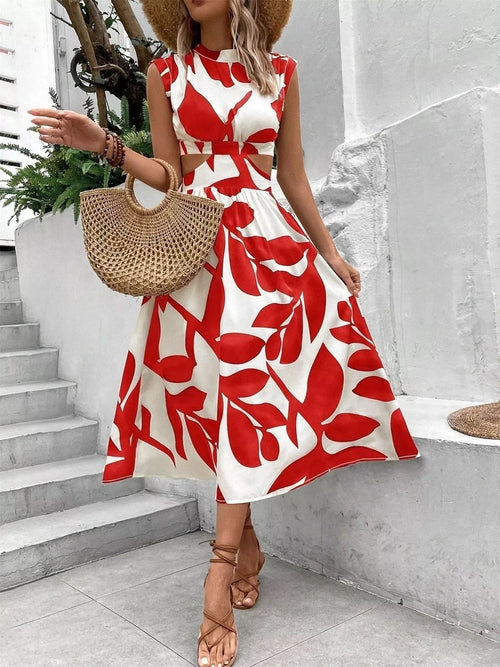 Cutout Printed Sleeveless Dress