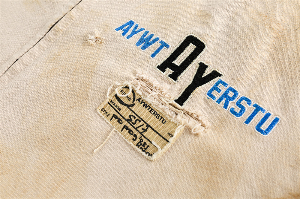 Embroidered Lapel Workwear Jacket For Men