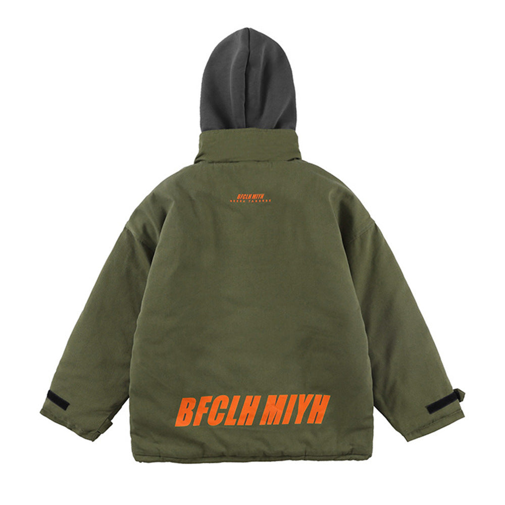 Color Contrast Patchwork Hooded Jacket For Men