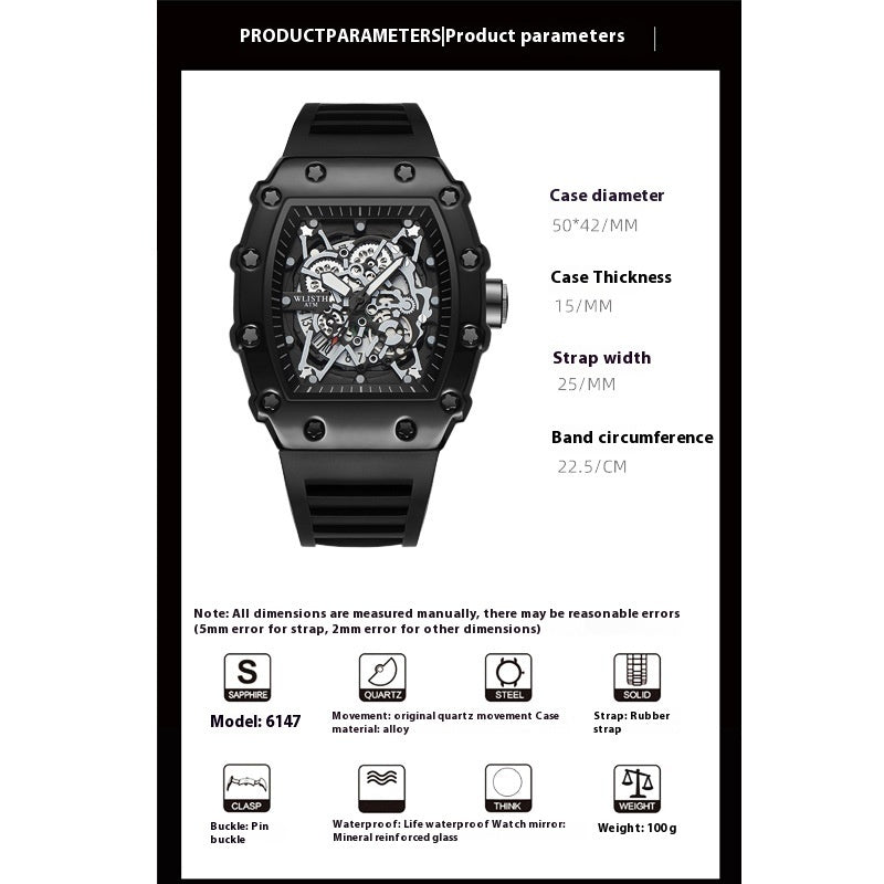 Large Dial Luminous Barrel-shaped Men's Watch