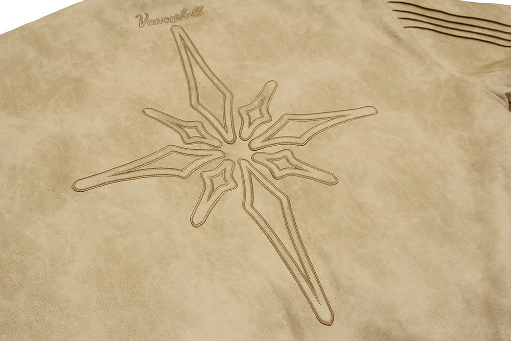 Embroidered PU Leather Jacket For Men