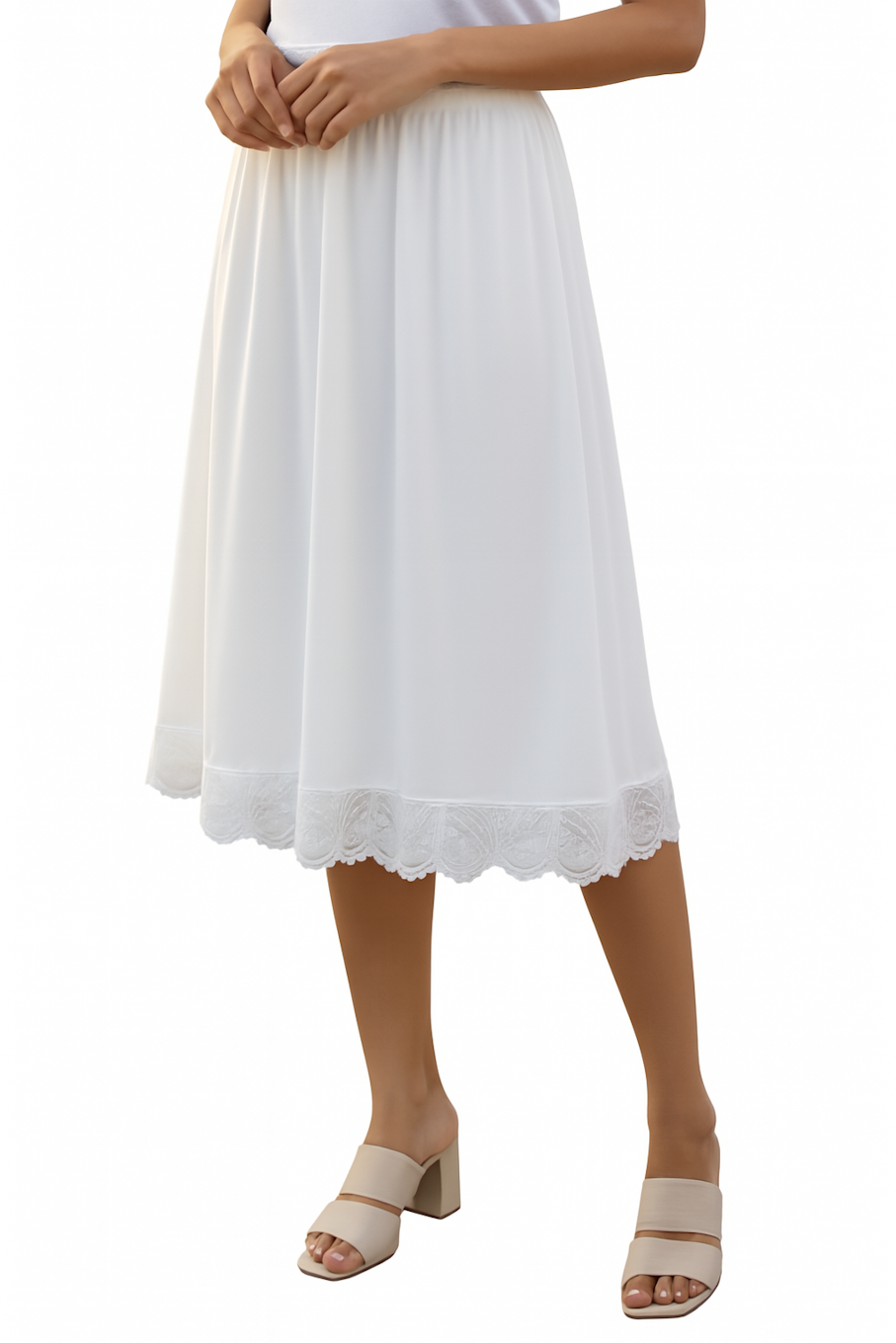Elegant White Skirt with Lace Hem Detail (Size-3XL)