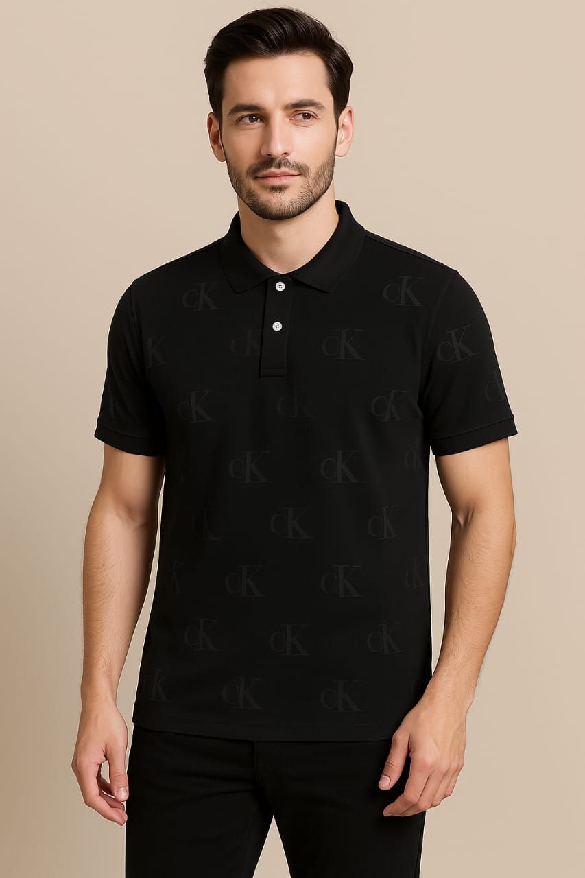 CK Embossed Black Pique Polo Shirt (Size-S)