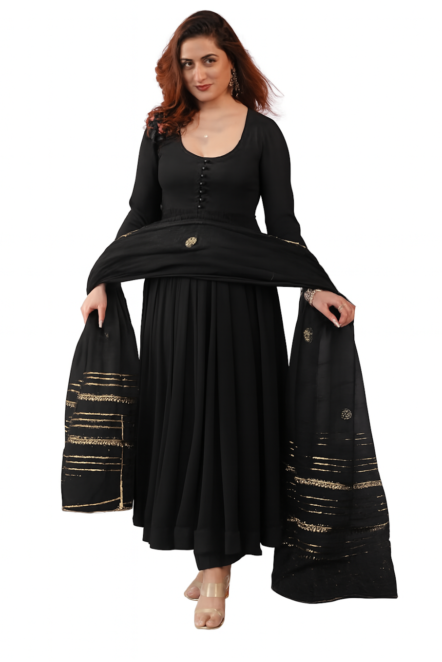 Women Festive Wear Kurta Set-Black (Size-S) | D322